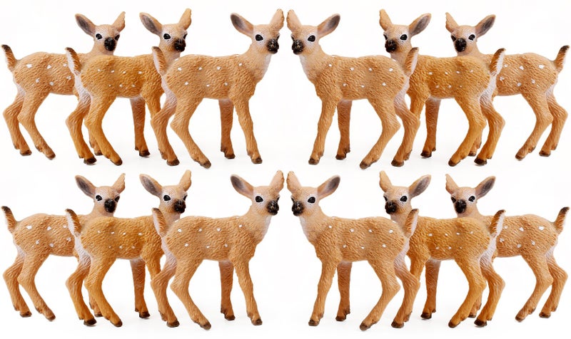 RESTCLOUD 12Pcs Deer Figurines Cake Toppers, Deer Toys Figure, Small Woodland Animals Set of 12 Fawn - Image 1